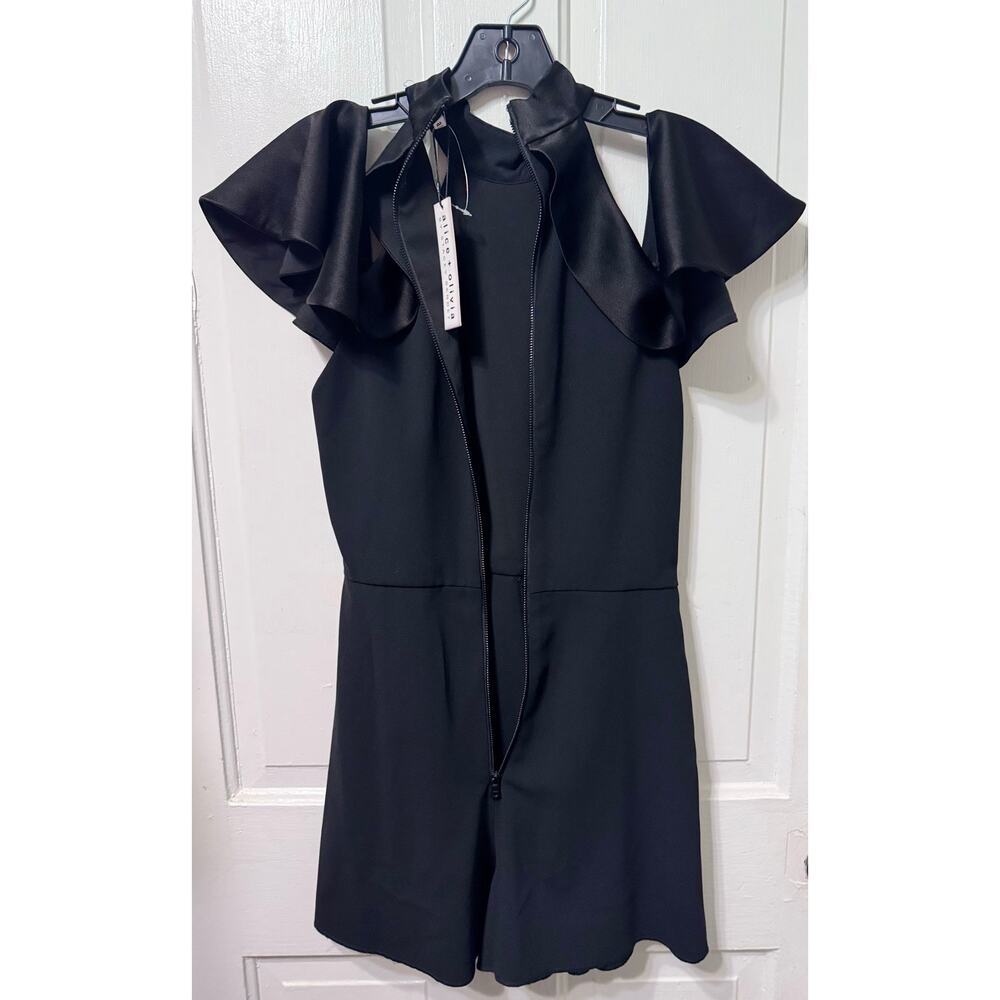 NWT Alice & Olivia Black Cold Shoulder Ruffle Romper Size 8 - Picture 8 of 10